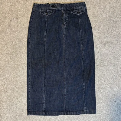 Falda midi vaquera vintage Y2K Eddie Bauer para mujer talla 12 lavado oscuro elástica Foto 1 de 3