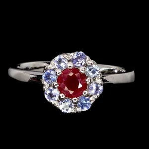925 Sterling Silver Ring Round Ruby 5mm Tanzanite Natural Gemstone Size 8 - Picture 1 of 13