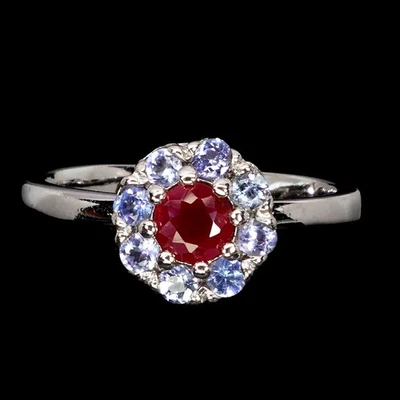 925 Sterling Silver Ring Round Ruby 5mm Tanzanite Natural Gemstone Size 8 - Image 1 of 4