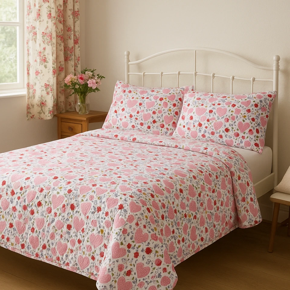 Juego de edredón Cath Kidston Floral Corazón Rosa Queen - Ropa de cama de 3 piezas Foto 1 de 4