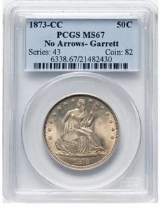 1873-CC 50C No Arrows Liberty Seated Half Dollar PCGS MS67 - Picture 1 of 5