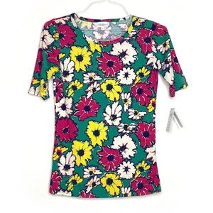 LuLaRoe Gigi Damen T-Shirt S Blumen Neu mit Etikett grün/gelb/rosa 1/2 Arm - Bild 1 von 2