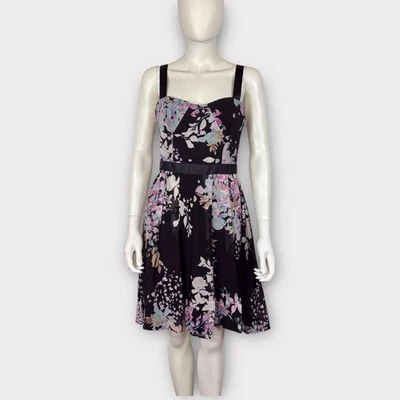 Bebe Floral Black & Pink Dress 100% Silk Sleeveless Knee Length Small - Image 1 of 4