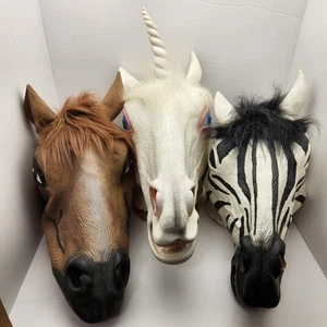 A Latex Novelty Horse, Zebra, & Unicorn Mask Walk Into A Bar Bundle (3 Masks) - Picture 1 of 24