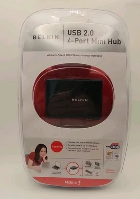  BELKIN USB 2.0 / 4-PORT mini Hub P47182 Multi Use Mobile Travel Mini Hub NEW - Image 1 of 2
