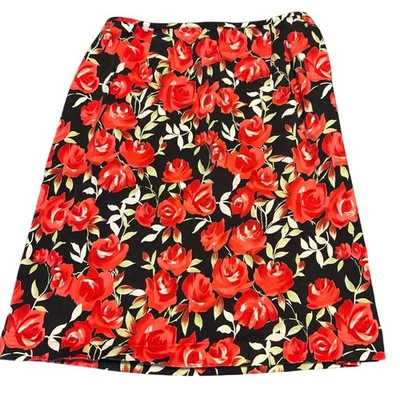 Vintage JKLA Los Angeles Black Red White Green Roses Floral Skirt Womens Size 10 - Image 1 of 4