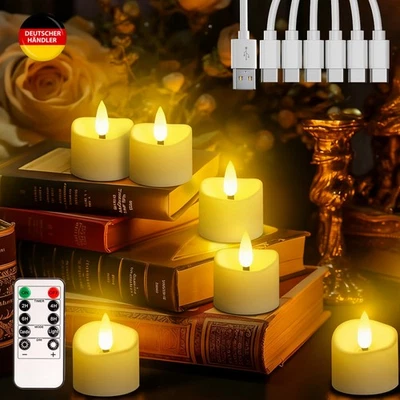 6x Wiederaufladbar Flacker LED Teelichter LED Kerzen Fernbedienung Dimmbar Timer - Bild 1 von 4