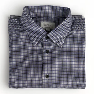 ETON modernes Button Down Stretch Oberhemd Herren XL 44-17 1/2 blau kariert - Bild 1 von 15