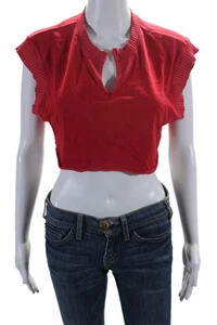 Cotton Citizen Womens Cotton Ribbed Trim Sleeveless V-Neck Crop Top Red Size XS - Picture 1 of 5