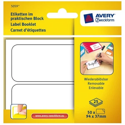 Avery Etiketten Block 50x Aufkleber 94x37mm Klebe-Zettel Beschriftung Haftnotiz - Bild 1 von 4