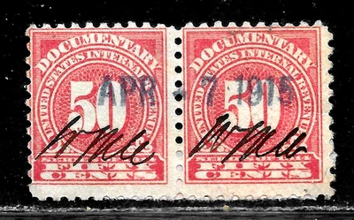 HICK GIRL-OLD USED U.S. DOCUMENTARY SC#R215  DL-WMK. FANCY CANCEL         X5926 - Image 1 of 2
