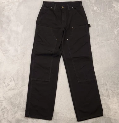 Брюки мужские Carhartt 30x32 черные двойные спереди холщовые для работы плотника B136-BLK - Изображение 1 из 4