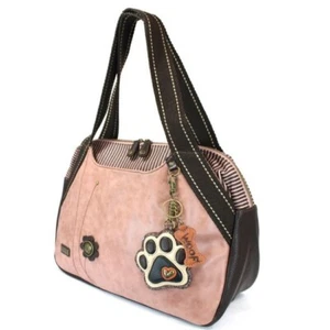 New Chala Bowling Tote Large Shoulder Bag Rose Pink Pleather IVORY PAW PRINT - Picture 1 of 8