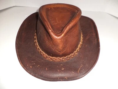 DE COLECCIÓN SOMBRERO WESTERN CUERO VAQUERO MARRÓN CRIADA EN EE. UU. CON TRENZA X-GRANDE Foto 1 de 4