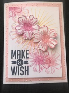 Stampin Up Kartenset 4er Set "Make A Wish" rosa und koralle Blumen mit Strahlen - Bild 1 von 3