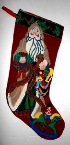 Medias de Navidad con cuentas de lana cosidas a mano santa & toys Old World - Imagen 1 de 6
