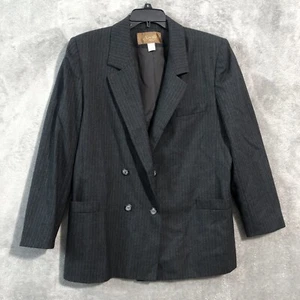 Vintage Saville Wool Blazer Womens Double Breasted Size 16 Gray Black Jacket USA - Picture 1 of 14