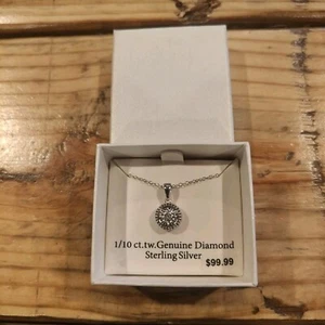 NIB 1/10 CT. T.W. Genuine Diamond Pendant Necklace in Sterling Silver - Picture 1 of 5