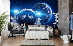 3D Space Planet Satellite Self-adhesive Removeable Wallpaper Wall Mural - Picture 1 of 10