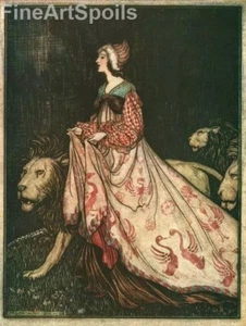 The Lady and the Lion by Arthur Rackham, 1909 • Poster Wall Art Deco • A4 Print - Picture 1 of 5