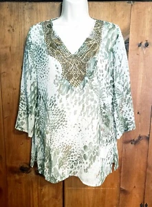 NWT Chico's Sheer 3/4 Sleeve V-Neck Swimsuit Cover Up Tunic Top Size 0 XS-S - Picture 1 of 15