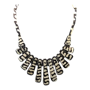 Handmade Mudcloth Batik Bovine Bone Bib Necklace -Unique African Jewelry - Picture 1 of 7