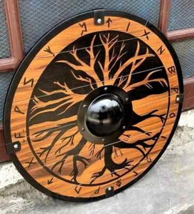 22" Viking Shield LARP Cosplay Round Wood & Steel Handmade Movie Prop - Picture 1 of 5