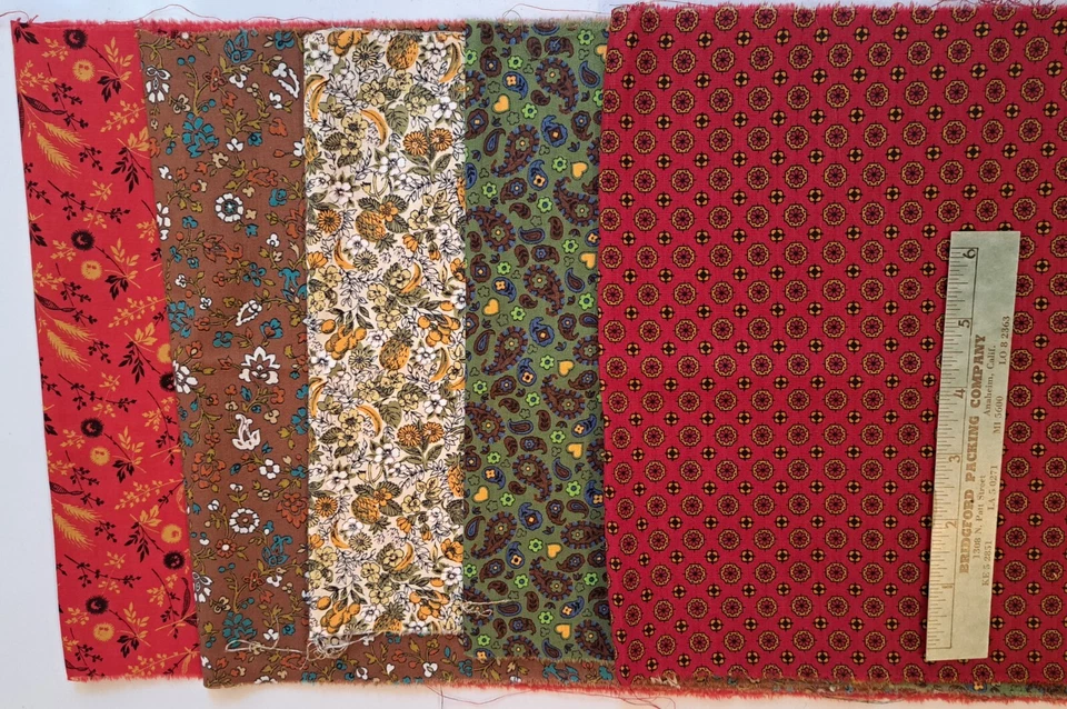Lot of five pieces of vintage cotton broadcloth fabric for quilting/doll clothes - Image 1 of 1