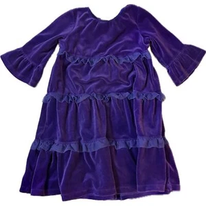 Hanna Andersson Purple Velour Tiered Dress with Tulle 120 Size 6/7 - Picture 1 of 3