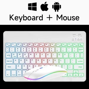 White Wireless Bluetooth Keyboard and Mouse Android iOS Windows Mini Backlight - Picture 1 of 6