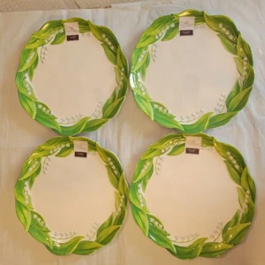 Farmhouse Rachel Ashwell 4 Dinner 11” Plates Melamine Flowers Lily Of The Valley - Picture 1 of 14