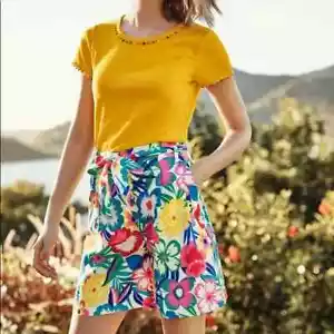 Boden Women’s Berwick Drapey Colorful Floral Print High-Waisted 6” Shorts Sz 12 - Picture 1 of 5