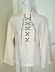 Blush Pink 100% Linen BANANA REPUBLIC Suede Lace Up BLOUSE TOP SHIRT Tunic - M - Picture 1 of 8