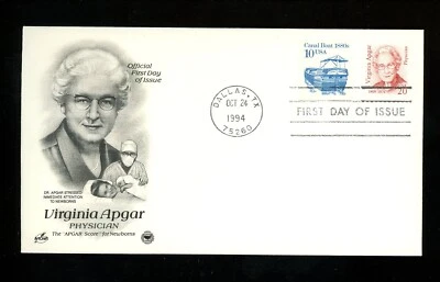 US FDC #2179 PCS / Artcraft 1994 Dallas TX Dr Virginia Apgar Medicine - Image 1 of 2