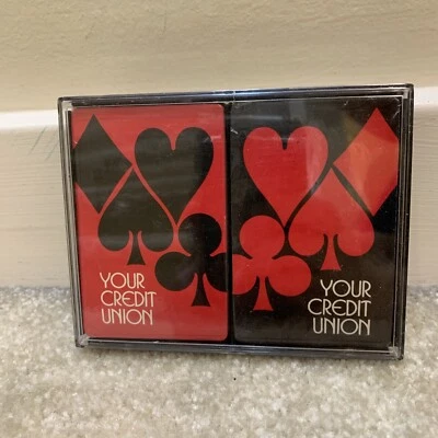 You Credit Union Set of 2 Black Red Playing Card Decks with Case New Unopened - Image 1 of 4