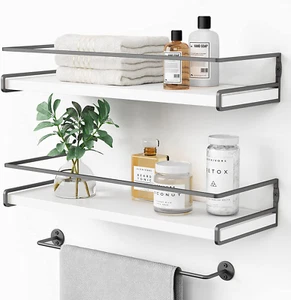 White Floating Shelves for Bathroom Organizer over Toilet, Bathroom She - Picture 1 of 12