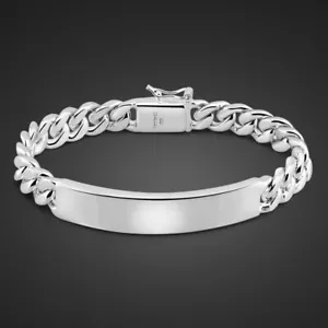 925 Sterling Silver Mens Boys Miami Cuban Link Chain Bar Bracelet 10mm ALL SIZE - Picture 1 of 6