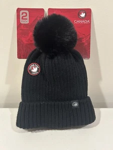 Canada Weather Gear Thermal 2 Pack Plush Lined Knit Beanie Black White Hat - Picture 1 of 5