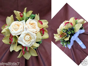84. Exclusiver Brautstrauß Strauß Rosen Perlen Hochzeit Werfstrauß Orchideen - Bild 1 von 4