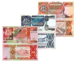 UGANDA SET OF 3 NOTES 50 100 200 SHILLINGS 1989-94 P 30 31 32 UNC - Picture 1 of 4
