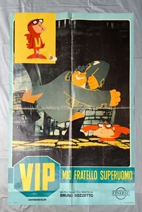 Manifesto Soggettone 100 x 70 VIP MIO FRATELLO SUPERUOMO bruno bozzetto 1968 G47 - Picture 1 of 2