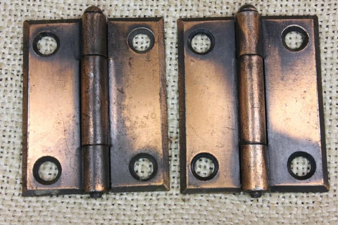 2 Old Cabinet Door Hinges Interior Shutter Copper 2 X1 1/2" Removable Pin NOS Cover