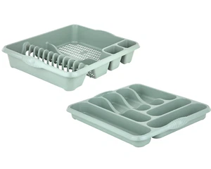 Juego de estante de secado bandeja de cubiertos y escurridor de platos organizador de fregadero de cocina - salvia plateada - Imagen 1 de 11