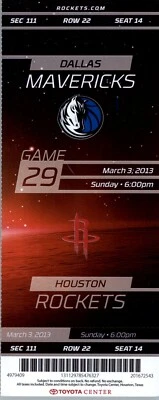 Dallas Mavericks vs Houston Rockets 3/3/2013 Ticket - James Harden 21 Points - Image 1 of 2