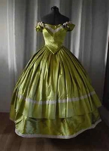 Victorian Green Ball Gown Princess Wedding Dress Civil War Southern Prom - Picture 1 of 7