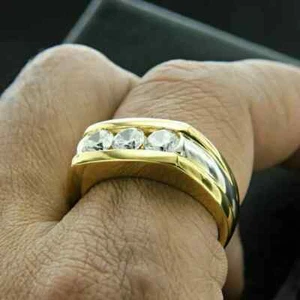Men's 2Ct Round Lab Created Diamond 14K Two Tone Gold Plated Wedding Band Ring - Picture 1 of 8