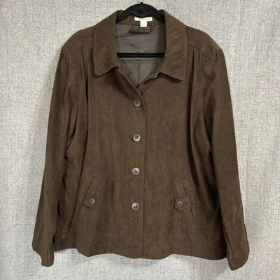 Dressbarn Women’s Brown Faux Suede Jacket Plus Size 3X Fall Pockets Shacket - Image 1 of 4
