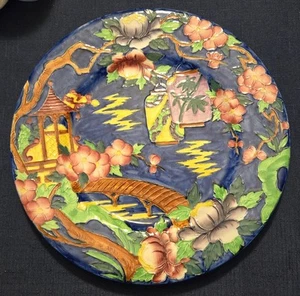 Vintage Maling England Asian Motif Majolica Cabinet Plate 11" EVC Offers Welcome - Picture 1 of 7