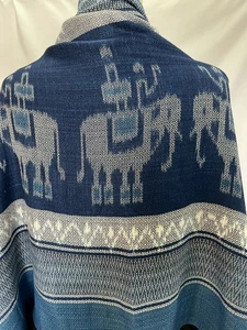 Thai Baumwolle Handgewebt Schal Halstuch Bio Indigo Blau Elefant Muster & Quasten - Bild 1 von 48