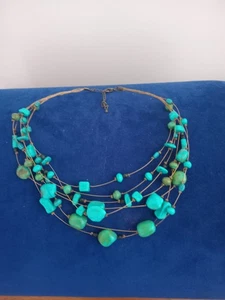Floating Beaded Necklace. Turquoise Beads, Adjustable. - Picture 1 of 4